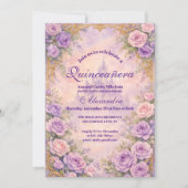 Lavender Rose Gold Garden Quinceañera Einladung (Vorderseite)