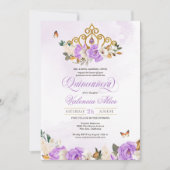 Lavender Rose Gold Tiara Lila Butterfly Quince Einladung (Vorderseite)