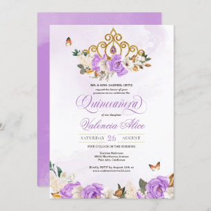 Lavender Rose Gold Tiara Lila Butterfly Quince Einladung