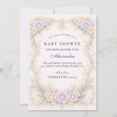 Lavender Rose Ornate Baby Shower Einladung (Vorderseite)