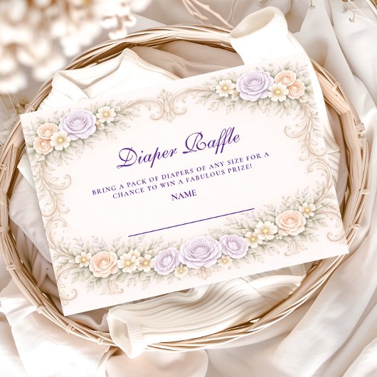 Lavender Rose Ornate Diapper Raffle Begleitkarte