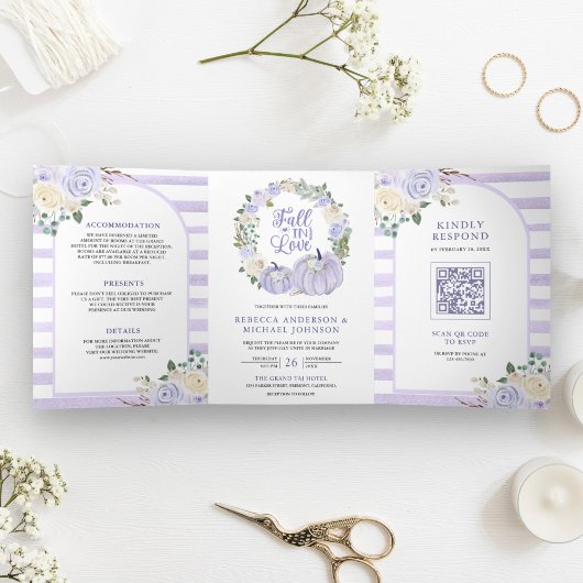 Lavender Rose Pumpkin QR Code Hochzeit Dreifach Gefaltete Einladung