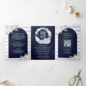 Lavender Rose Pumpkin QR Code Navy Blue Wedding Dreifach Gefaltete Einladung (Innenseite)