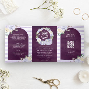 Lavender Rose Pumpkin QR Code Plum Wedding Dreifach Gefaltete Einladung