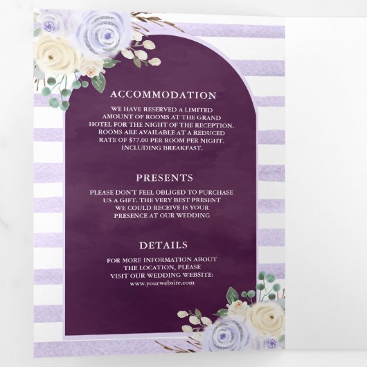 Lavender Rose Pumpkin QR Code Plum Wedding Dreifach Gefaltete Einladung (Innen Erste Seite)