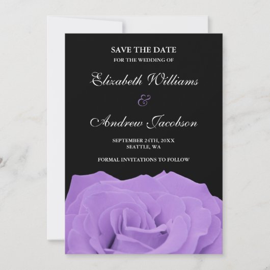 Lavender Rose und Black Wedding speichern das Datu Save The Date (Vorderseite)