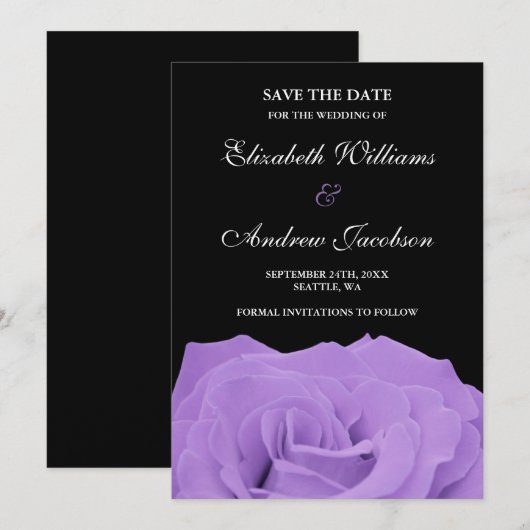 Lavender Rose und Black Wedding speichern das Datu Save The Date (Vorne/Hinten)