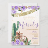 Lavender Rose Western Cactus Charro Quinceanera Einladung (Vorderseite)