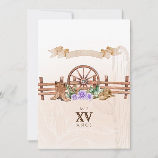 Lavender Rose Western Cactus Charro Quinceanera Einladung (Rückseite)