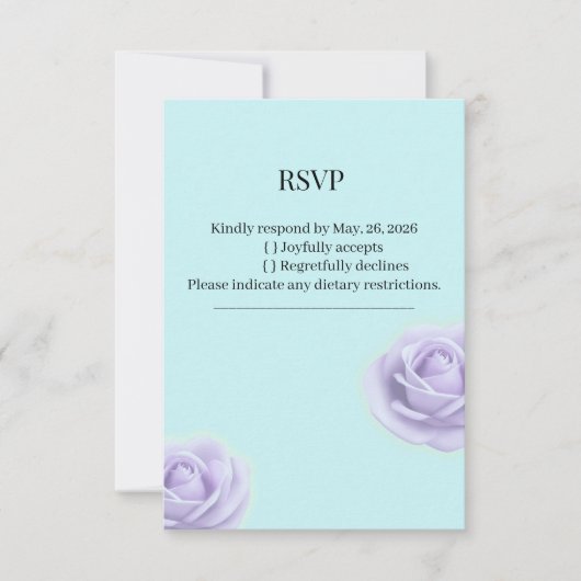 Lavender Rose With Blue Wedding RSVP Karte (Vorderseite)
