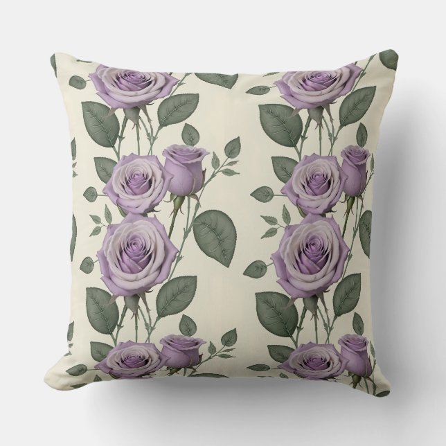 Lavender Roses With Silver And Green Leaves  Kissen (Vorderseite)