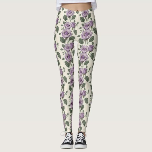 Lavender Roses With Silver And Green Leaves  Leggings (Vorderseite)