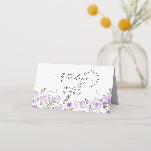 Lavender Rustic Floral Wedding Platzkarte (Rückseite)
