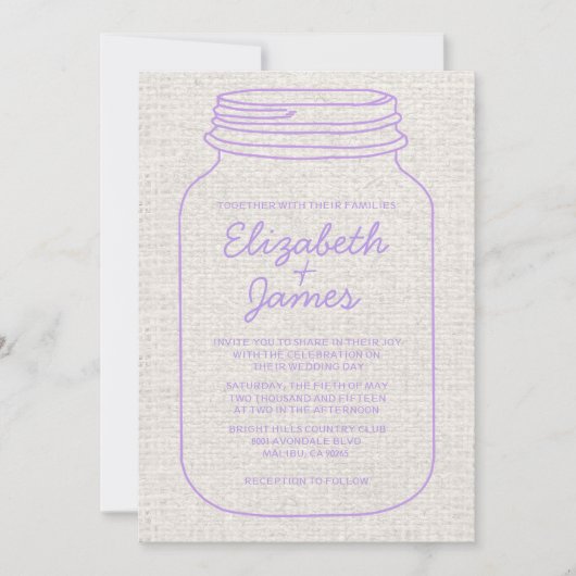 Lavender Rustic Mason Jar Hochzeit Einladungen (Vorderseite)