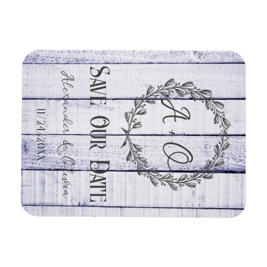 Lavender Rustic Monogram Speichern Sie das Datumsm Magnet (Horizontal)
