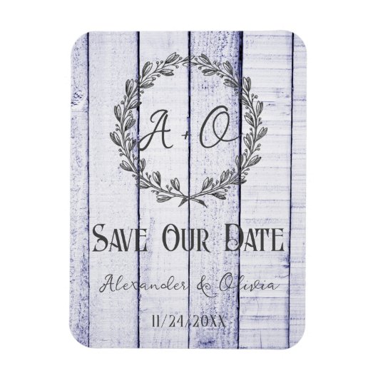Lavender Rustic Monogram Speichern Sie das Datumsm Magnet (Vertikal)