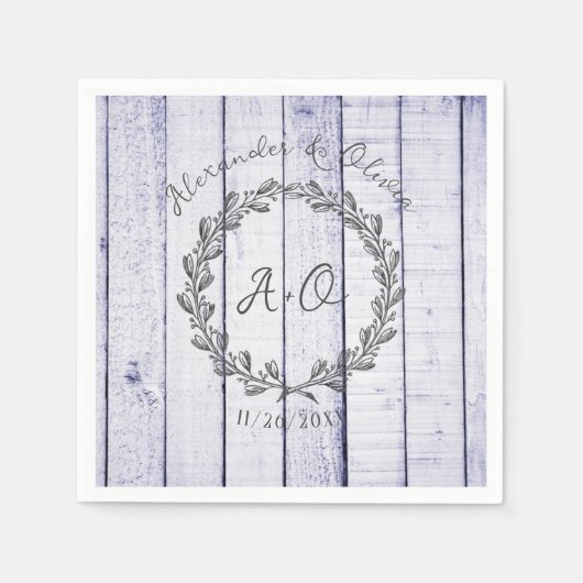 Lavender Rustic Monogram Wedding Napkins Serviette (Vorderseite)