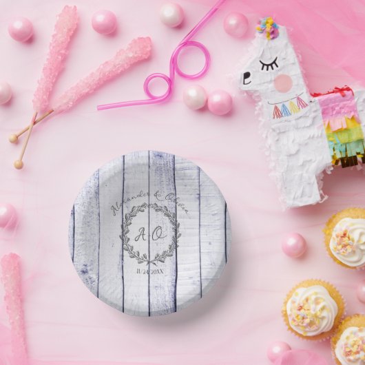 Lavender Rustic Monogram Wedding Paper Bowls Pappteller (Party)