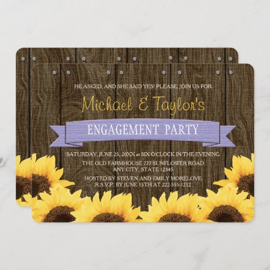 LAVENDER RUSTIC SUNFLOWER ENGAGEMENT PARTEI EINLADUNG (Vorne/Hinten)