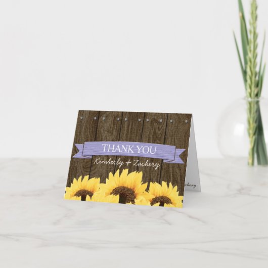 LAVENDER RUSTIC SUNFLOWER WEDING DANK KARTE (Vorderseite)