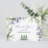 Lavender Rustic Tree Wedding Dankeskarte (Stehend Vorderseite)