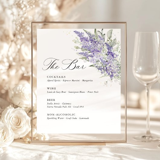 Lavender & Sage Green Floral Wedding Bar Menu Sockelschild