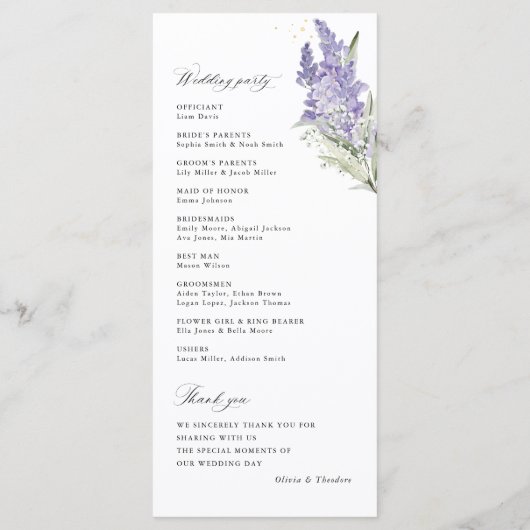 Lavender & Sage Green Floral Wedding Ceremony Programm (Rückseite)
