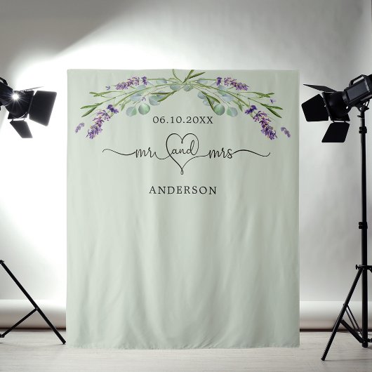 Lavender sage grün Mr. mrs Herz Hochzeit Foto Wandteppich