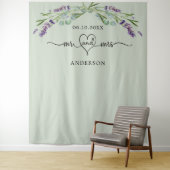 Lavender sage grün Mr. mrs Herz Hochzeit Foto Wandteppich (Beispiel)