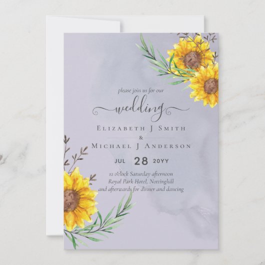 Lavender Sage Sonnenblumen Rustic Boho Hochzeit (Vorderseite)