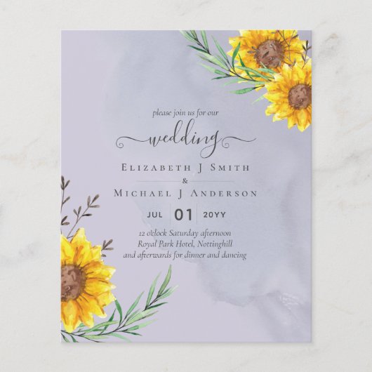 Lavender Sage Sonnenblumen Rustic Boho Hochzeit (Vorderseite)