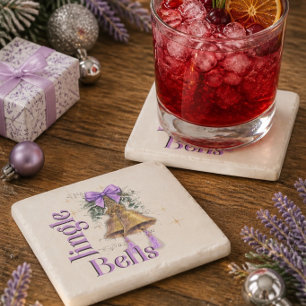 Lavender-Schleife- und Quasten-Jingle-Bells Steinuntersetzer
