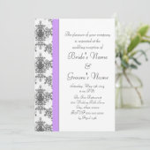 Lavender Schwarz-weiß Damask Wedding Empfang Einladung (Stehend Vorderseite)