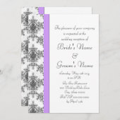 Lavender Schwarz-weiß Damask Wedding Empfang Einladung (Vorne/Hinten)