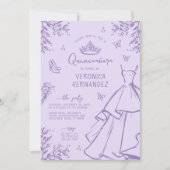 Lavender Scribble Foto Quinceanera Einladung (Vorderseite)