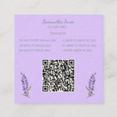 Lavender Script Business Card QR Code Service Menu Quadratische Visitenkarte (Rückseite)