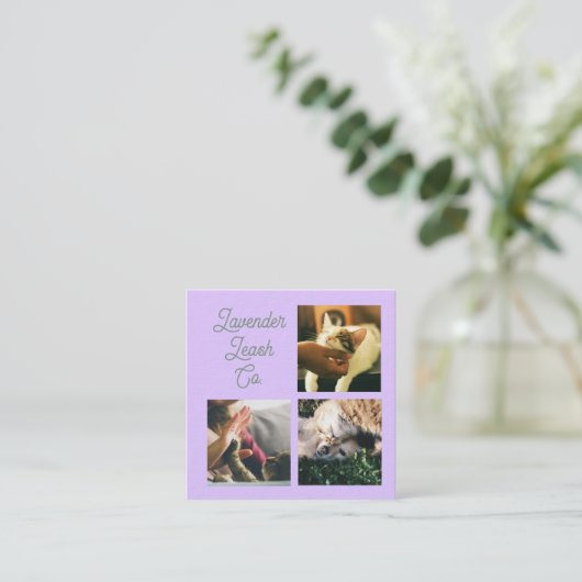 Lavender Script Business Card QR Code Service Menu Quadratische Visitenkarte (Stehend Vorderseite)