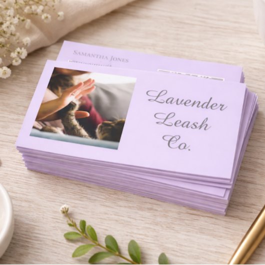 Lavender Script Business Card QR Code Service Menu Visitenkarte