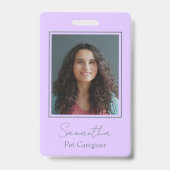 Lavender Script Business Logo Photo Pet Caregiver  Ausweis (Front)