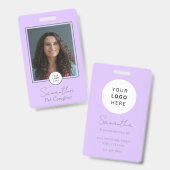 Lavender Script Business Logo Photo Pet Caregiver  Ausweis (Front & Back)
