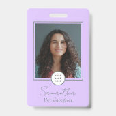 Lavender Script Business Logo Photo Pet Caregiver  Ausweis (Front)