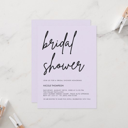 Lavender Script Modern Bridal Shower Invitation  Einladung (Vorderseite/Rückseite Beispiel)