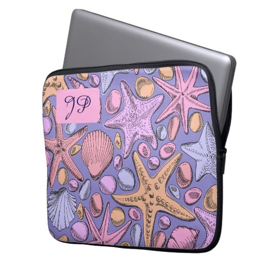 Lavender Seashell Initial Laptop Sleeve (Vorderseite Links)