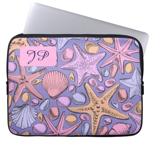 Lavender Seashell Initial Laptop Sleeve (Vorderseite)