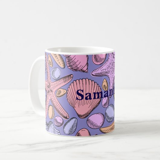Lavender Seashell Personalized Coffee Mug Kaffeetasse (Vorderseite Links)