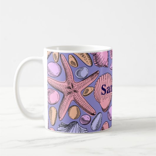 Lavender Seashell Personalized Coffee Mug Kaffeetasse (Links)