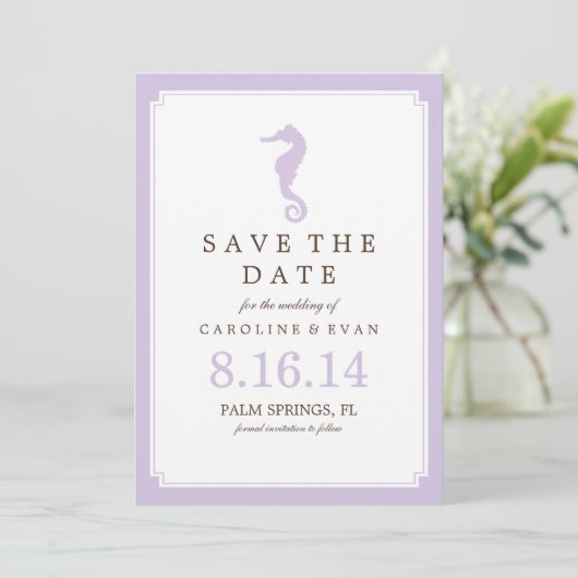 Lavender-Seepferd Hochzeit Speichern Sie das Datum Save The Date (Stehend Vorderseite)