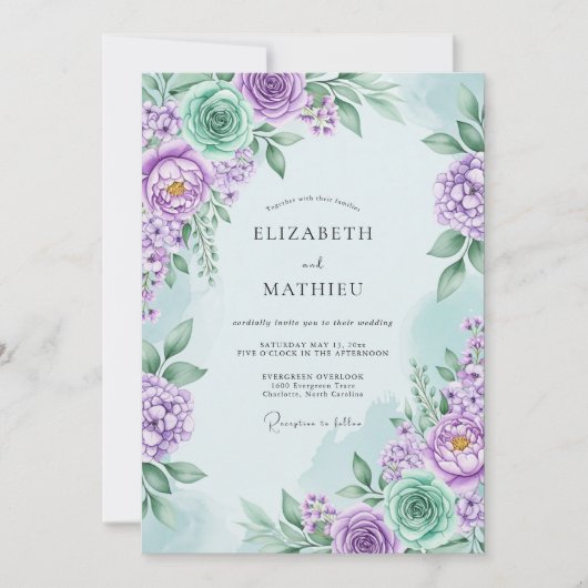 Lavender Serene Floral Spring Wedding Einladung (Vorderseite)