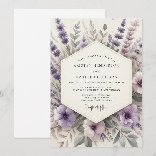 Lavender Serene Meadow Wedding Einladung (Vorne/Hinten)
