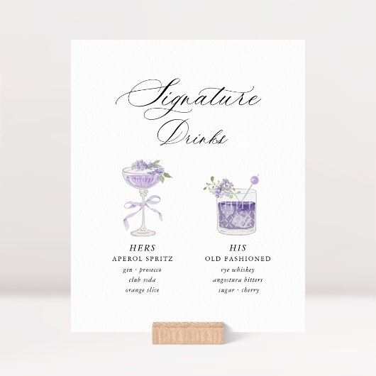 Lavender Signature Drinks Wedding Sockelschild